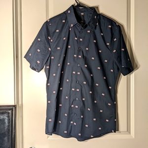 H&M American Flag Print- Men's Short Sleeve Button Up
